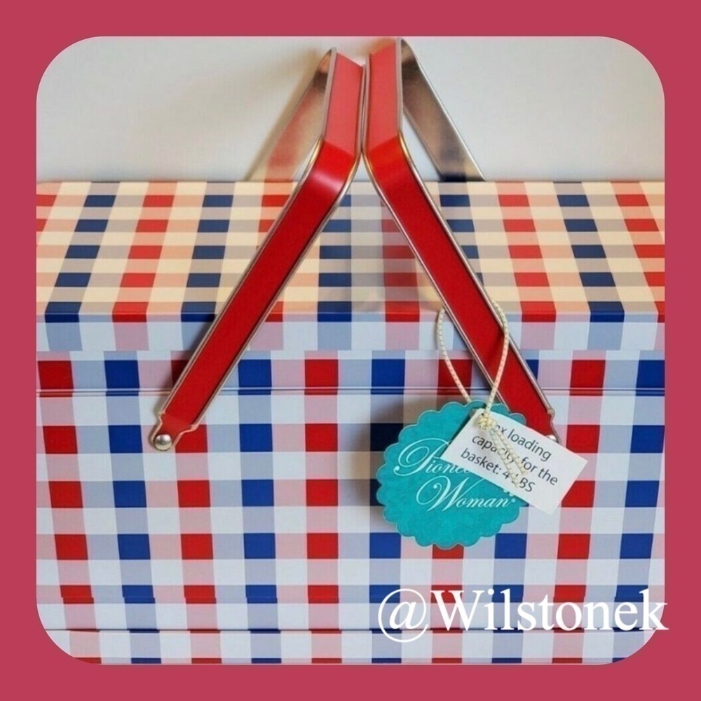 Rare - NWT The Pioneer Woman Gingham
Red & Blue Checks Metal Basket